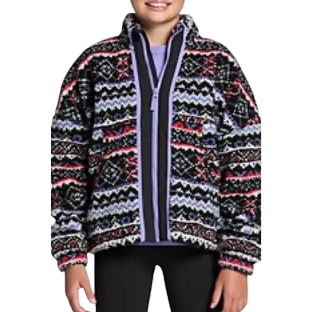 DSG Girls purple fair isle Cozy Fleece Full Zip Sherpa Jacket NWT Size small 8-9
